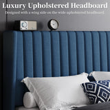 Yaheetech King Bed Frame Upholstered Platform Bed with Fabric Headboard, Wing Edge Design/Non-Slip and Noise-Free/Wooden Slats Support/No Box Spring Needed/Easy Assembly, Ivory King Bed