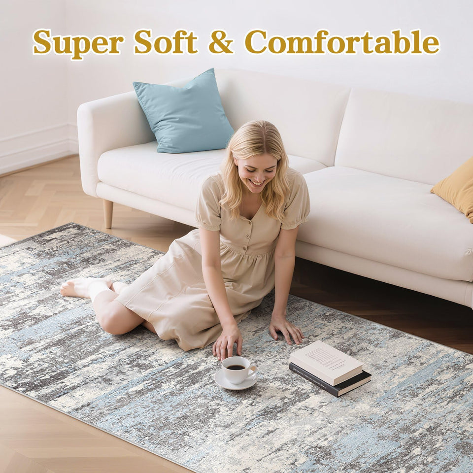 Area Rugs for Living Room: 12x15 Abstract Washable Rug Modern Neutral Large Soft Stain Resistant Non-Slip Backing Machine Table for Bedroom Dining Room Indoor Home Office Carpet - Gold Brown