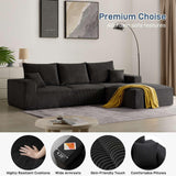 Sectional Cloud Boneless Sofa Couches for Living Room-113'' Beige 3 Seater U-Shaped Modern Lounge Couch-No Assembly Modular Corduroy Convertible Sponge Sleeper Sofas with Chaise for Home House