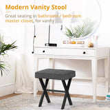 LUE BONA Square Linen Makeup Stool, Metal X Legs, Small Ottoman Stool Chair for Vanity, Modern Padded Seat Foot Rest for Makeup Room, Bathroom