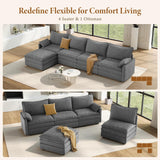 Vesgantti 142" U Shaped Sectional Couch, Comfy Cloud Modular Sectional Sofa with 2 Ottoman Deep Seat Chenille Modern Cloud Sofa, Modular Sofas for Living Room, Bedroom and Apartment, Beige