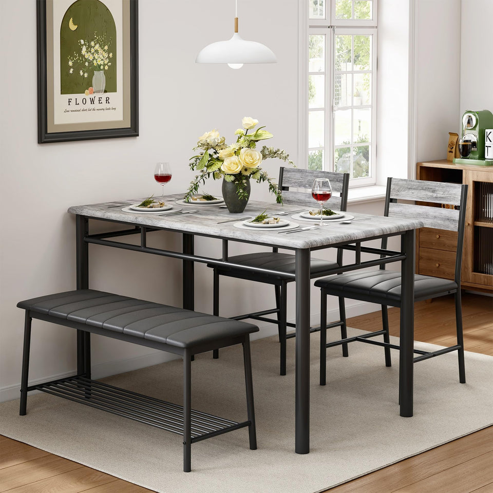 IRONCK Dining Table Set for 4, Kitchen Table with Upholstered Bench and 2 Chairs, Kitchen Table and Chairs Set for Small Space, Apartment, Rustic Brown