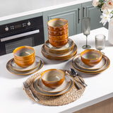 LeRatio Ceramic Dinnerware Sets for 6,Plates and Bowls Sets,Handmade Reactive Glaze Dishes Set,Chip Resistant and Scratch Resistant | Oven&Dishwasher & Microwave Safe-Blue(18PCS)