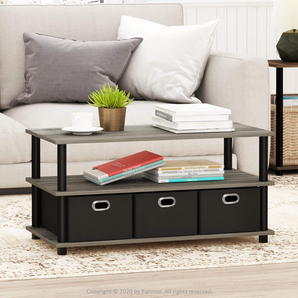 FURINNO Turn-N-Tube Coffee Table, 31.22D x 15.5W x 15.8H in, French Oak Grey/Black/Black