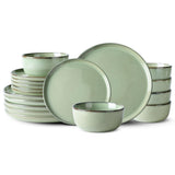 GBHOME Ceramic Dinnerware Sets for 8, 24 Pieces Stoneware Plates and Bowls Sets, Scratch Resistant Dishes, Dishwasher & Microwave Safe, Reactive Glaze-Green Wheat