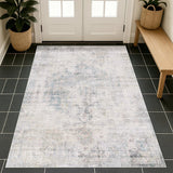 Neutral Living Room Rug - 10x14 Farmhouse Beige Brown Large Area Rug for Dining Room, Bedroom, Low Pile Lightweight Washable