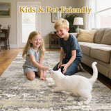 Area Rugs for Living Room: 12x15 Abstract Washable Rug Modern Neutral Large Soft Stain Resistant Non-Slip Backing Machine Table for Bedroom Dining Room Indoor Home Office Carpet - Gold Brown