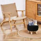 Wimarsbon Pouf Ottoman, 100% Cotton Knitted Boho Footstool, Round Footrest with Non-Skid Wood Legs, Home Décor Handmade Pouffe, Leisure Floor Step Stool for Living Room (Beige)