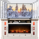 OKD Fireplace TV Stand for up-to-80 TV, Farmhouse 36" Tall Entertainment Center with 42" Electric Fireplace, Media Console with Glass Door Cabinets & Drawers for Living Room, Antique White