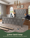 OHOHOLIVE King Size Bed Frame with 56" Headboard - 1000LBS Capacity Support, Velvet Upholstered Wingback Platform Bed Frame, Noise Free, Sturdy Wooden Slat Support