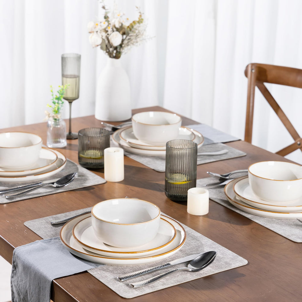 GBHOME Ceramic Dinnerware Sets for 8, 24 Pieces Stoneware Plates and Bowls Sets, Scratch Resistant Dishes, Dishwasher & Microwave Safe, Reactive Glaze-Green Wheat