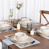 GBHOME Ceramic Dinnerware Sets for 8, 24 Pieces Stoneware Plates and Bowls Sets, Scratch Resistant Dishes, Dishwasher & Microwave Safe, Reactive Glaze-Green Wheat