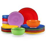 vancasso Bonita Dinnerware Set 24 Pieces Blue Stoneware Service for 6, Handpainted Spirals Pattern Stoneware Combination Set