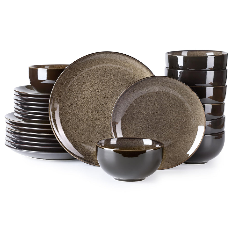 LeRatio Ceramic Dinnerware Sets for 6,Plates and Bowls Sets,Handmade Reactive Glaze Dishes Set,Chip Resistant and Scratch Resistant | Oven&Dishwasher & Microwave Safe-Blue(18PCS)