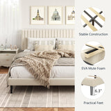 HAOARA King Size Bed Frame,King Size Platform Bed Frame and Velvet Upholstered Headboard with Strong Wood Slats, Box Spring Optional, Mattress Foundation, Easy Assembly Beige