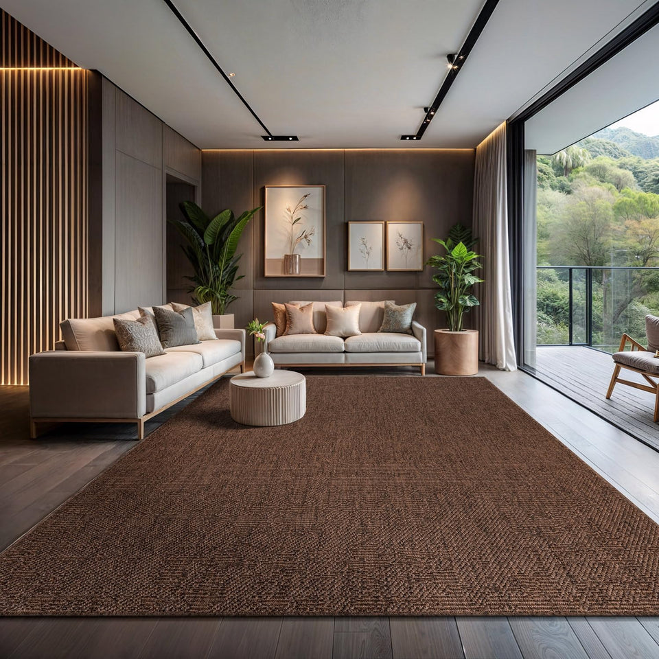 CAMILSON Easy Jute Rug 10x14, Indoor Outdoor Natural Color Fiber Area Rugs for Living Room Patio and Kitchen Rug Herringbone Woven Design Easy-Cleaning Washable Outside Carpet Alfombras 10 x 14