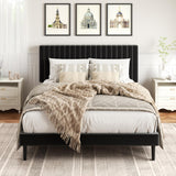 HAOARA King Size Bed Frame,King Size Platform Bed Frame and Velvet Upholstered Headboard with Strong Wood Slats, Box Spring Optional, Mattress Foundation, Easy Assembly Beige