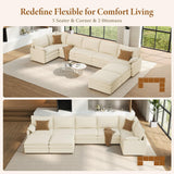 Vesgantti 142" U Shaped Sectional Couch, Comfy Cloud Modular Sectional Sofa with 2 Ottoman Deep Seat Chenille Modern Cloud Sofa, Modular Sofas for Living Room, Bedroom and Apartment, Beige