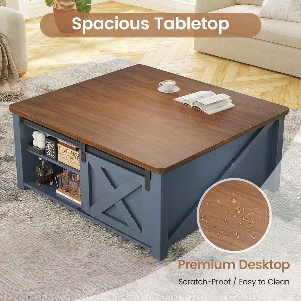 SEDETA 31.5" Lift Top Coffee Table with Storage, Square Coffee Tables for Living Room, Farmhouse Coffee Table with Large Hidden Storage Compartment and Adjustable Shelves, Black