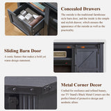 JXQTLINGMU Farmhouse TV Stand for 75+ Inch TV, 32" Tall Entertainment Center w/4 Drawers & Sliding Barn Door, Rustic Media Console w/Storage Shelves, 66" Wood Television Stand for Living Room, Brown