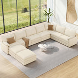 Vesgantti 142" U Shaped Sectional Couch, Comfy Cloud Modular Sectional Sofa with 2 Ottoman Deep Seat Chenille Modern Cloud Sofa, Modular Sofas for Living Room, Bedroom and Apartment, Beige
