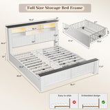 EnHomee King Size Bed Frame and Headboard & Storage, 4 Drawers and LED Built in Charging Station King Bed Frame with Storage Farmhouse,NO Noise,No Box Spring Needed,White