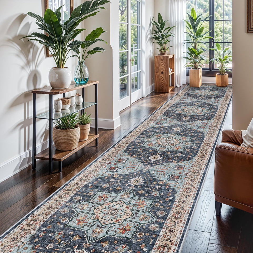 TOPRUUG Washable Oriental Area Rug - 12x15 Rugs for Living Room Soft Carpet for Bedroom Waterproof Floral Distressed Indoor Stain Resistant Non-Shedding Floor Carpets (Green, 12x15)