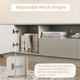 UKAOCAI 86.61'' Tambour TV Stand for 55-85 Inch, Modern Entertainment Center with Large Storage Cabinet & Open Shelves, TV Console with Sliding Doors for Living Room, Bedroom, Natural