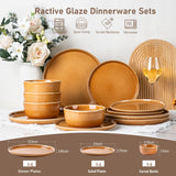 GBHOME Ceramic Dinnerware Sets for 8, 24 Pieces Stoneware Plates and Bowls Sets, Scratch Resistant Dishes, Dishwasher & Microwave Safe, Reactive Glaze-Green Wheat