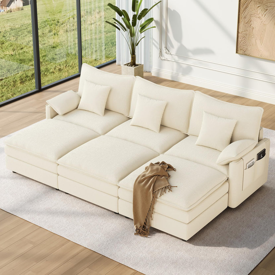 Vesgantti 142" U Shaped Sectional Couch, Comfy Cloud Modular Sectional Sofa with 2 Ottoman Deep Seat Chenille Modern Cloud Sofa, Modular Sofas for Living Room, Bedroom and Apartment, Beige