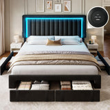 YITAHOME King Size Bed Frame with Adjustable Headboard, 4 Storage Drawers and RGB LED Lights, Velvet Upholstered Platform Bed with USB Ports, No Box Spring Needed, Fast Assembly, Noise-Free, Black