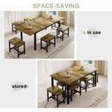 Feonase 5-Piece Dining Table Set for 4-8 People, 63" Large Extendable Kitchen Table Set with 2 Benches and 2 Square Stools, Dining Room Table with MDF Wood Board, Easy Assembly, Black