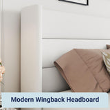 Allewie King Size Lift Up Storage Bed, Modern Wingback Headboard, Hydraulic Support, No Box Spring Needed, Light Beige