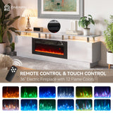 OneBlis 70" TV Stand for Living Room, Modern Entertainment Center & Media Console, Fits TVs up to 80", Storage Cabinet with Shelves, 36" Electric Fireplace with LED Flame (All Black)