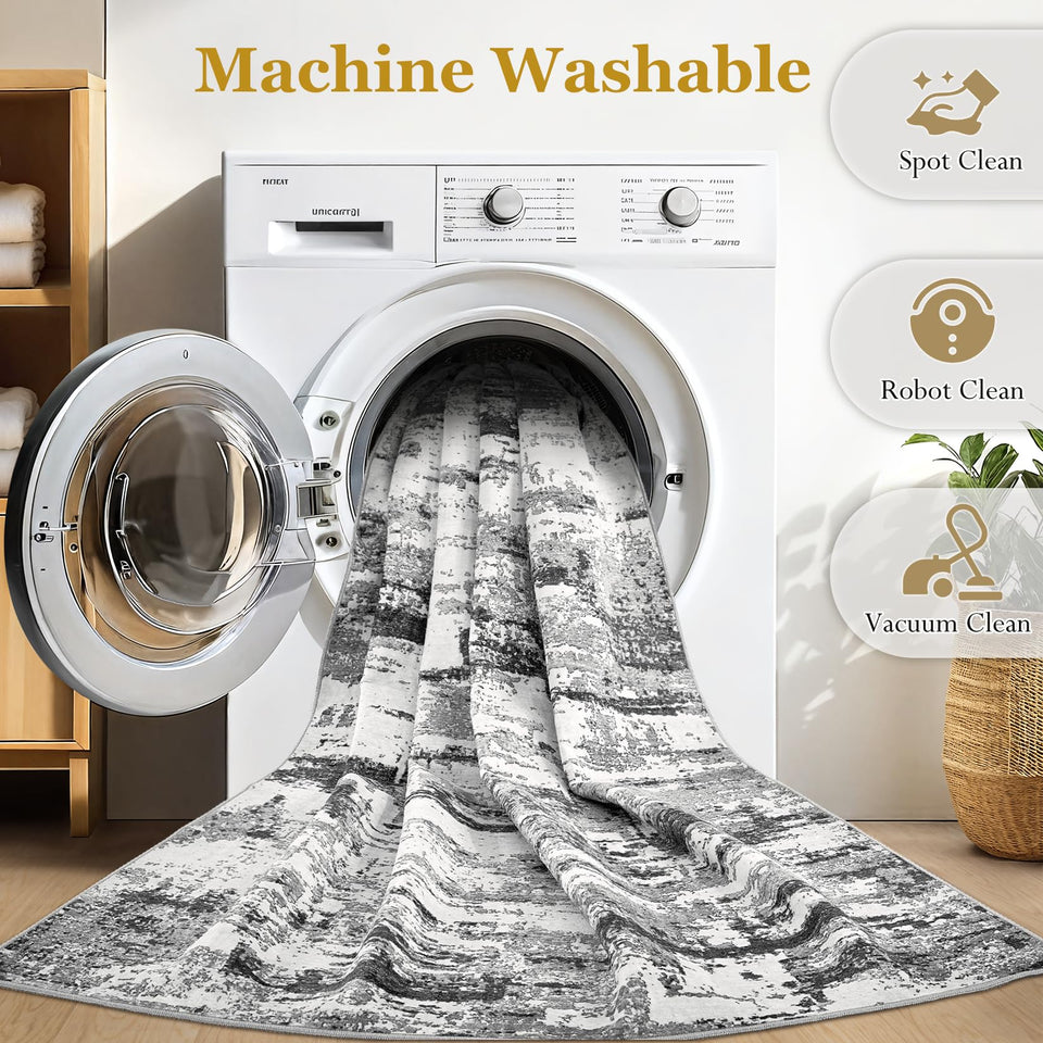 Area Rugs for Living Room: 12x15 Abstract Washable Rug Modern Neutral Large Soft Stain Resistant Non-Slip Backing Machine Table for Bedroom Dining Room Indoor Home Office Carpet - Gold Brown