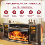 oneinmil 36 Inch 3-Sided Glass Fireplace TV Stand for TVs up to 80", Rustic Media Entertainment Center Console Table with Glass Door Closed Storage, Set of TV Table, White