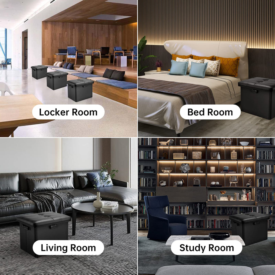 DocSafe Storage Ottoman with Lock,Fireproof Folding Ottoman Foot Rest Stool Storage Chest with Storage Safe for Important Documents,Waterproof 17 Inches Short Ottoman Foot Stool with Handles,Black