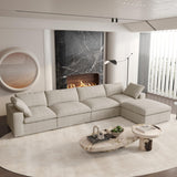 160.6" Cloud Couch Modular Sectional Sofa for Livingroom,Oversized Convertible Sofa with Storage Ottomans,6 Seat Wide Couches,Cushion Covers Removable (Khaki, 6 Seater)