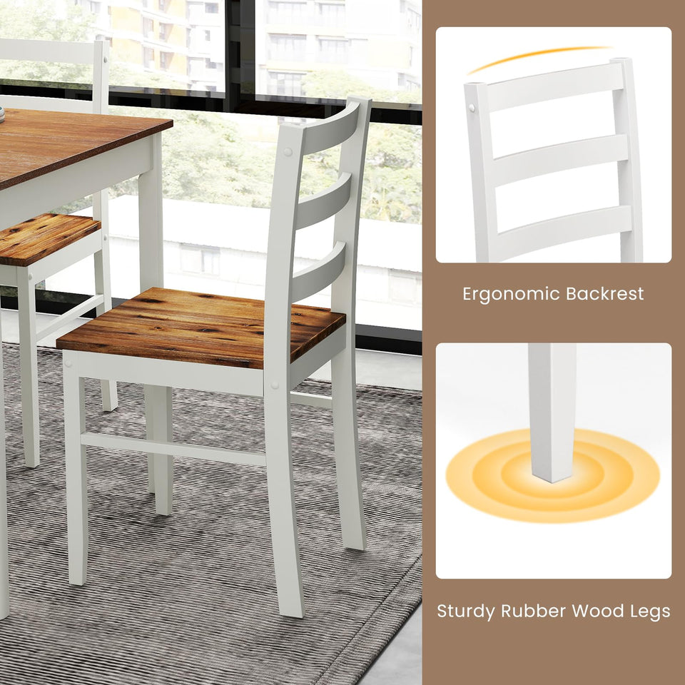 POWERSTONE Dining Table Set for 4, Kitchen Table Chairs Set of 4 with Rubber Wood Legs, Farmhouse 5 Piece Dining Table Set Solid Wood for Kitchen Dining Room Dinner (Brown)