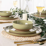 AmorArc Ceramic Dinnerware Sets for 8, 24 Pieces Handpainted Plates and Bowls Set with Rustic Terracotta Underside, Scratch Resistant Stoneware Dishes Set, Dishwasher & Microwave Safe, Light Beige