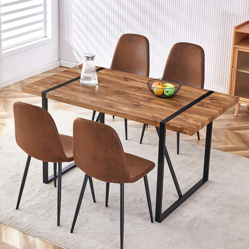 MUUOKY Dining Table Set for 4, Modern 55'' Wood Dinette Table Set for 4 with Fabric Dining Chairs,Table and Chairs Set of 4,Ideal for Kitchen Dining Room