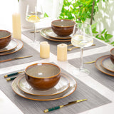 LeRatio Ceramic Dinnerware Sets for 6,Plates and Bowls Sets,Handmade Reactive Glaze Dishes Set,Chip Resistant and Scratch Resistant | Oven&Dishwasher & Microwave Safe-Blue(18PCS)