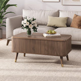 JOINICE, Round Coffee Table with Storage, Mid Century Modern Center Table with Sliding Cabinet Door, Fluted Dining Table for Living Room, Home Small Space, 31.5", Walnut