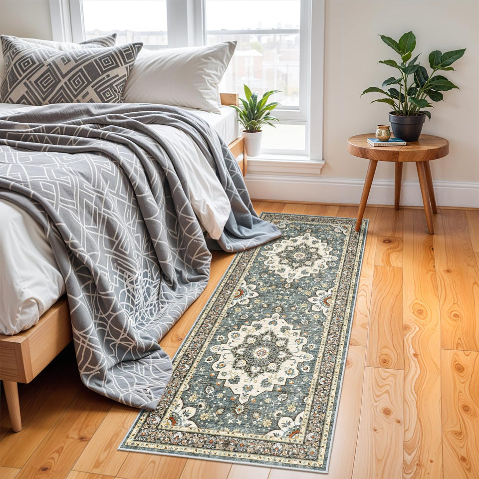 TOPRUUG Washable Oriental Area Rug - 12x15 Rugs for Living Room Soft Carpet for Bedroom Waterproof Floral Distressed Indoor Stain Resistant Non-Shedding Floor Carpets (Green, 12x15)