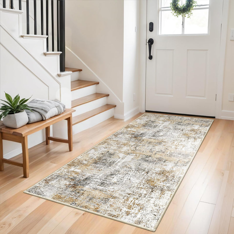 12x15 Area Rug for Living Room – Large Modern Neutral Abstract Thin Washable Carpet, Soft Low Pile Non-Slip Stain-Resistant for Bedroom Dining Room Home Office (Beige Grey)