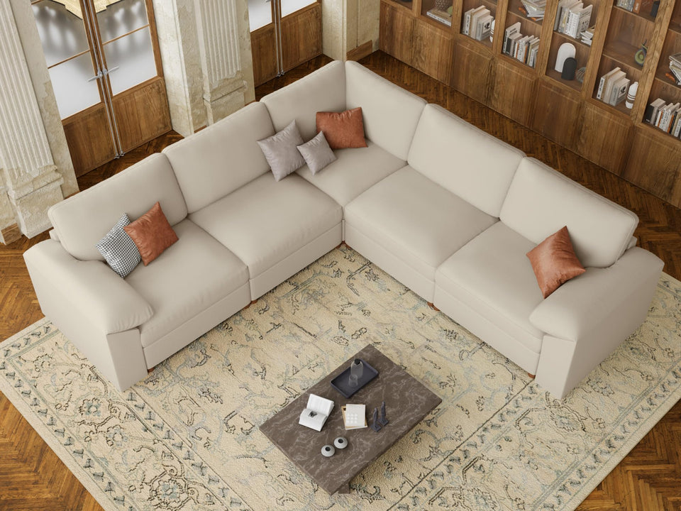 EASE MOOSE Leather Sectional Couch, Oversized Modular Sectional Sofas, Wide Deep Seat Modular Couch, Scratch Resistant Faux Leather Material, L Shaped Sofa for Big Spaces,Beige