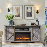 JXQTLINGMU Farmhouse TV Stand for 75+ Inch TV, 32" Tall Entertainment Center w/4 Drawers & Sliding Barn Door, Rustic Media Console w/Storage Shelves, 66" Wood Television Stand for Living Room, Brown