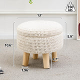 Wimarsbon Pouf Ottoman, 100% Cotton Knitted Boho Footstool, Round Footrest with Non-Skid Wood Legs, Home Décor Handmade Pouffe, Leisure Floor Step Stool for Living Room (Beige)