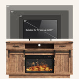 59'' Fireplace TV Stand with 3D Flame Electric Fireplace Heater, 34'' Tall Farmhouse TV Stand for 65 Inch TV, Entertainment Center TV Console with 2 Drawers, Sliding Barn Door for Living Room - White