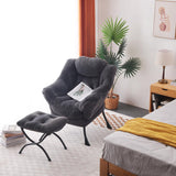 Welnow Lazy Chair with Ottoman, Modern Lounge Accent Chair with Armrests and a Side Pocket, Leisure Sofa Armchair, Reading Armchair with Footrest for Small Space, Dark Grey